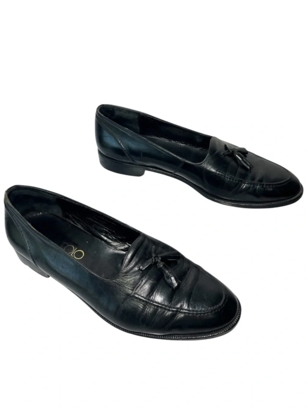 Vito Rufolo Black Loafers Italian Leather Tassled Slip On Mens size 11.5